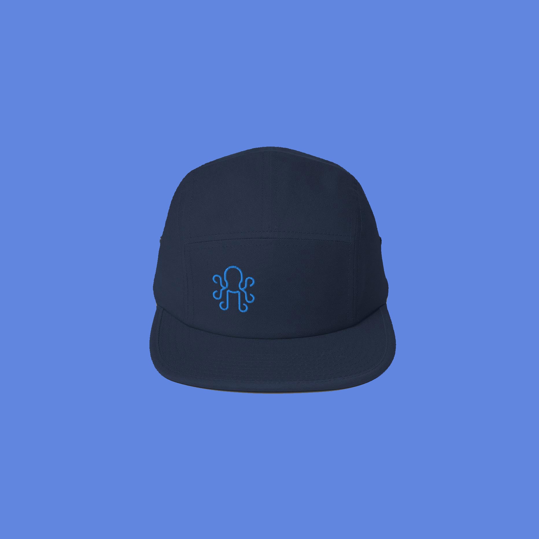 Navy blue golf hat with small blue Kraken Golf logo.