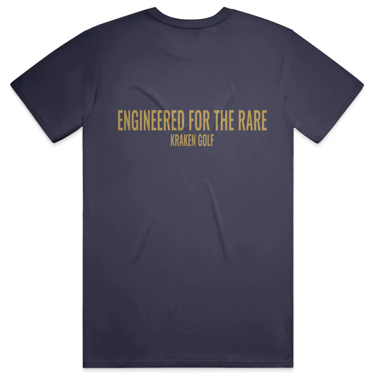 Navy Engineered for the Rare Heavyweight Tee - back view with Oswald ENGINEERED FOR THE RARE print