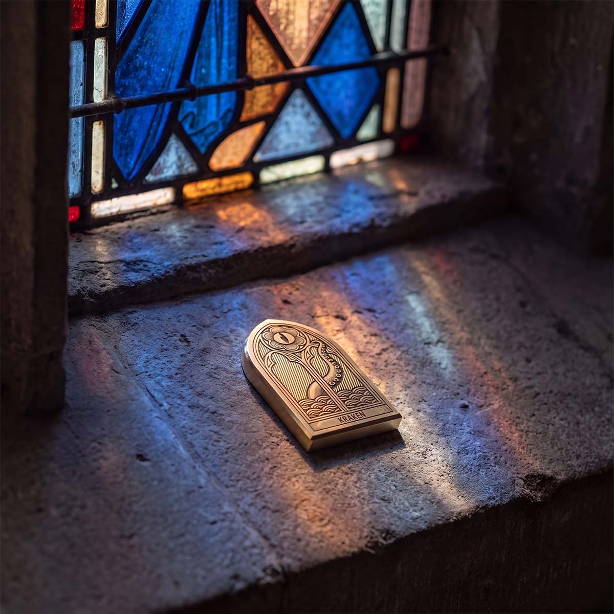 Oculus ball marker on a stained window ledge