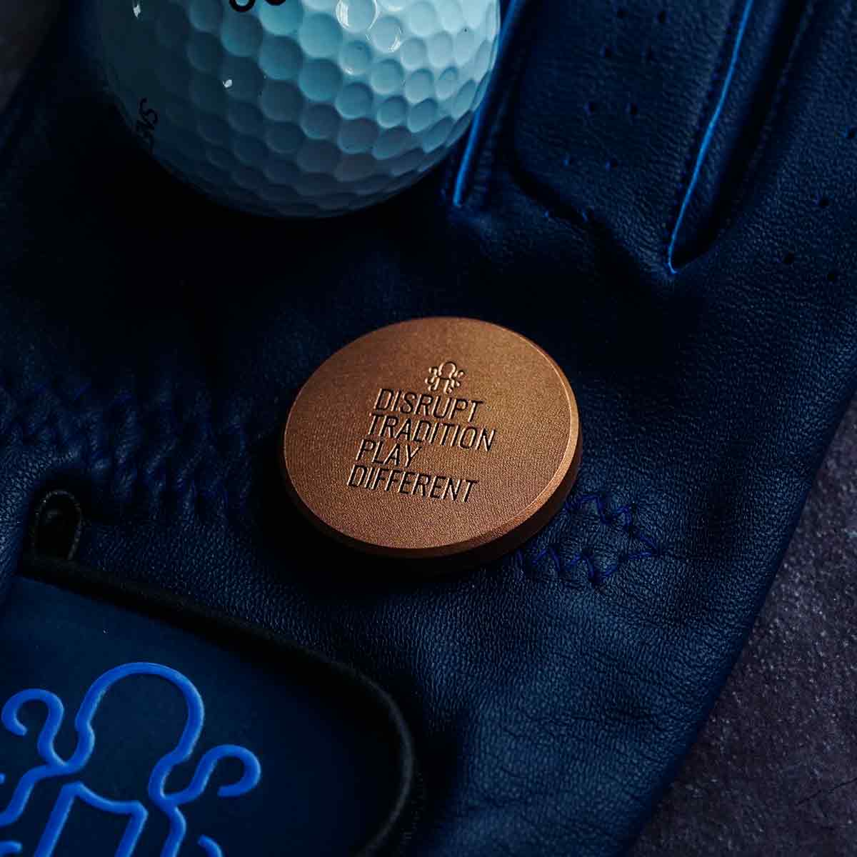 BARREL PROOF - Whiskey Edition Golf Ball Marker with text DISRUPT TRADITION PLAY DIFFERENT