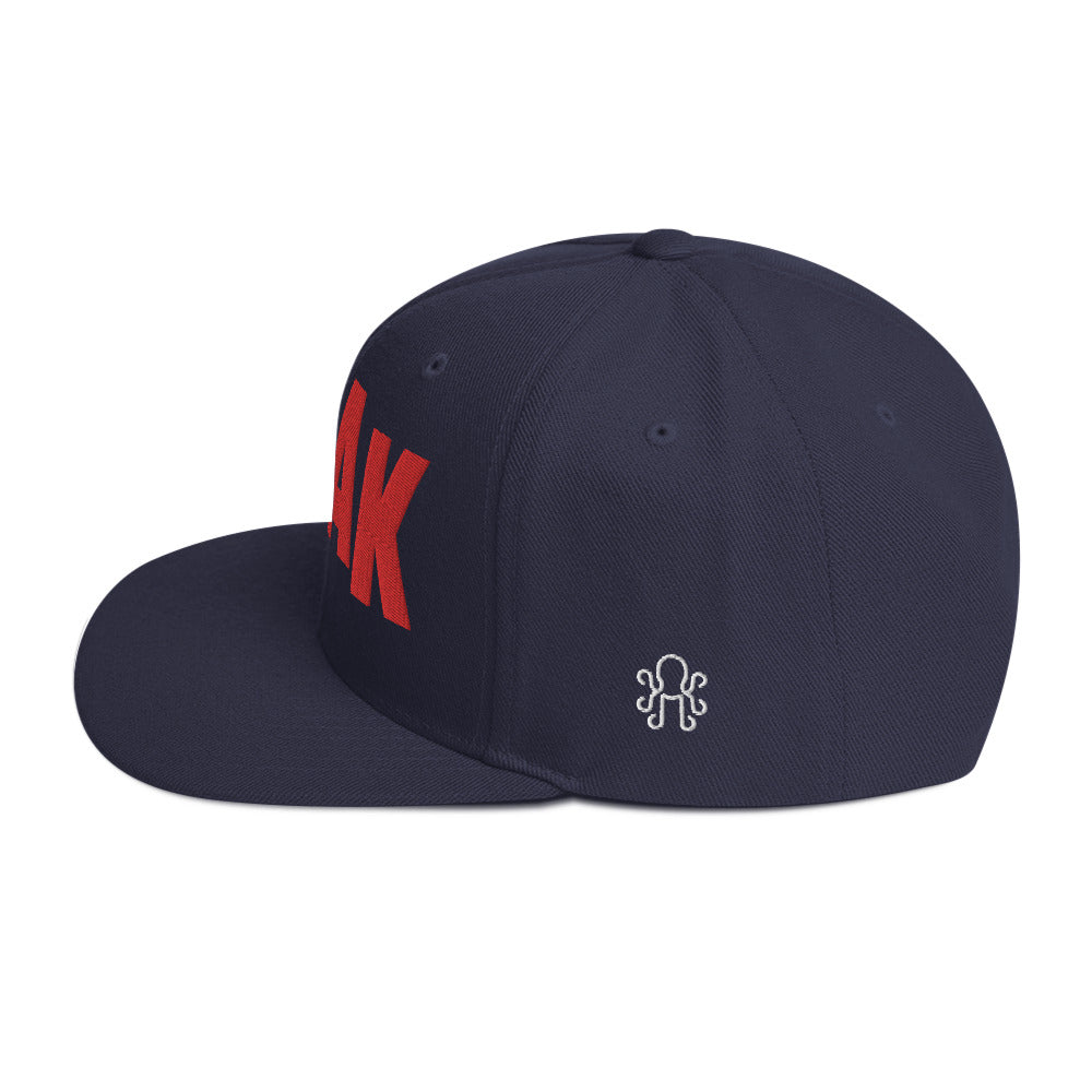 Kraken Golf KRAK Snapback Hat - Hollywood font on high-profile navy crown