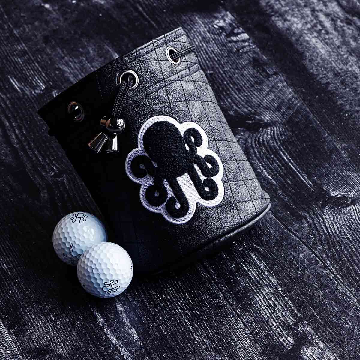 Kraken Golf Midnight Vault Bag - black quilted valuables pouch with drawstring closure