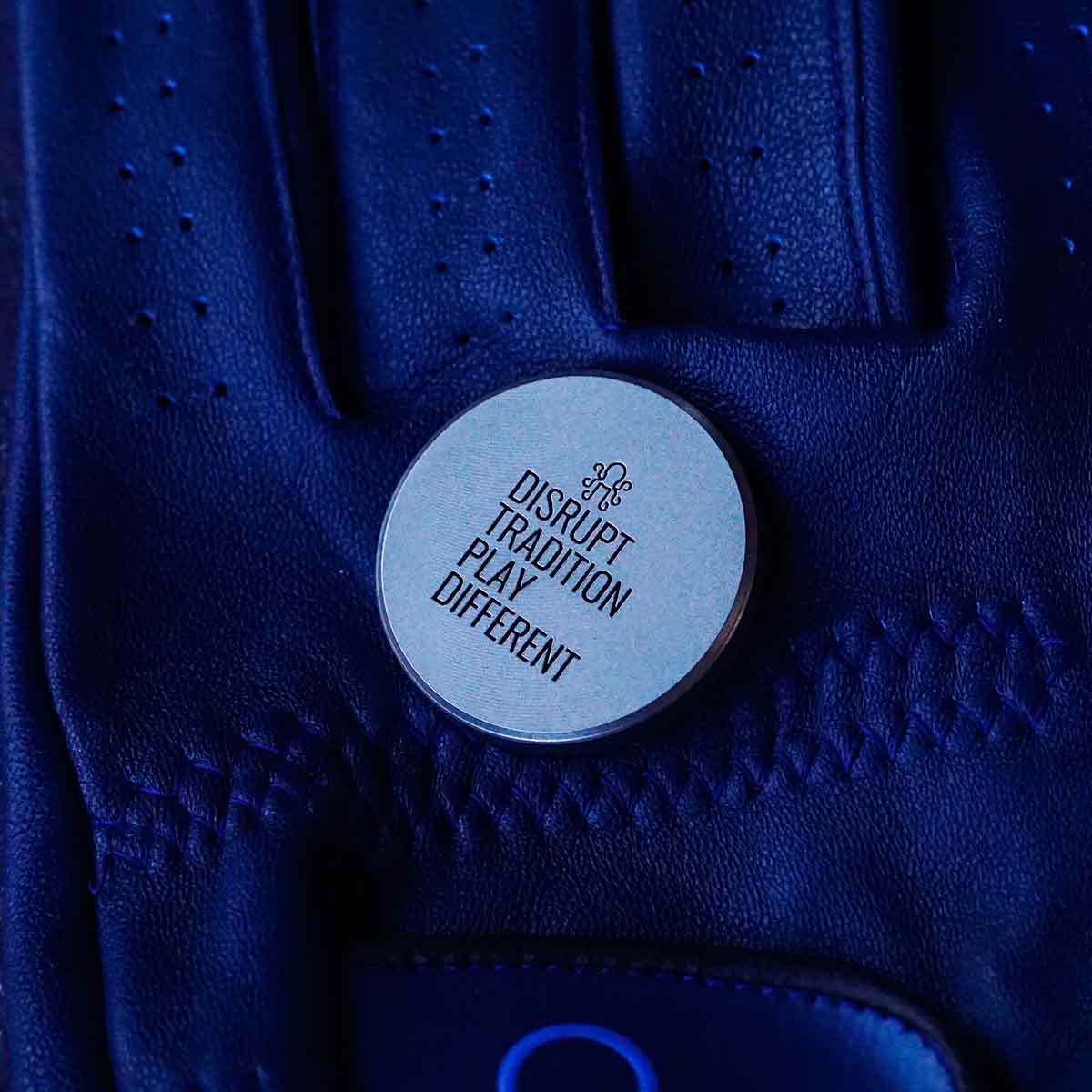 stainless steel golf ball marker with engraving DISRUPT TRADITION PLAY DIFFERENT