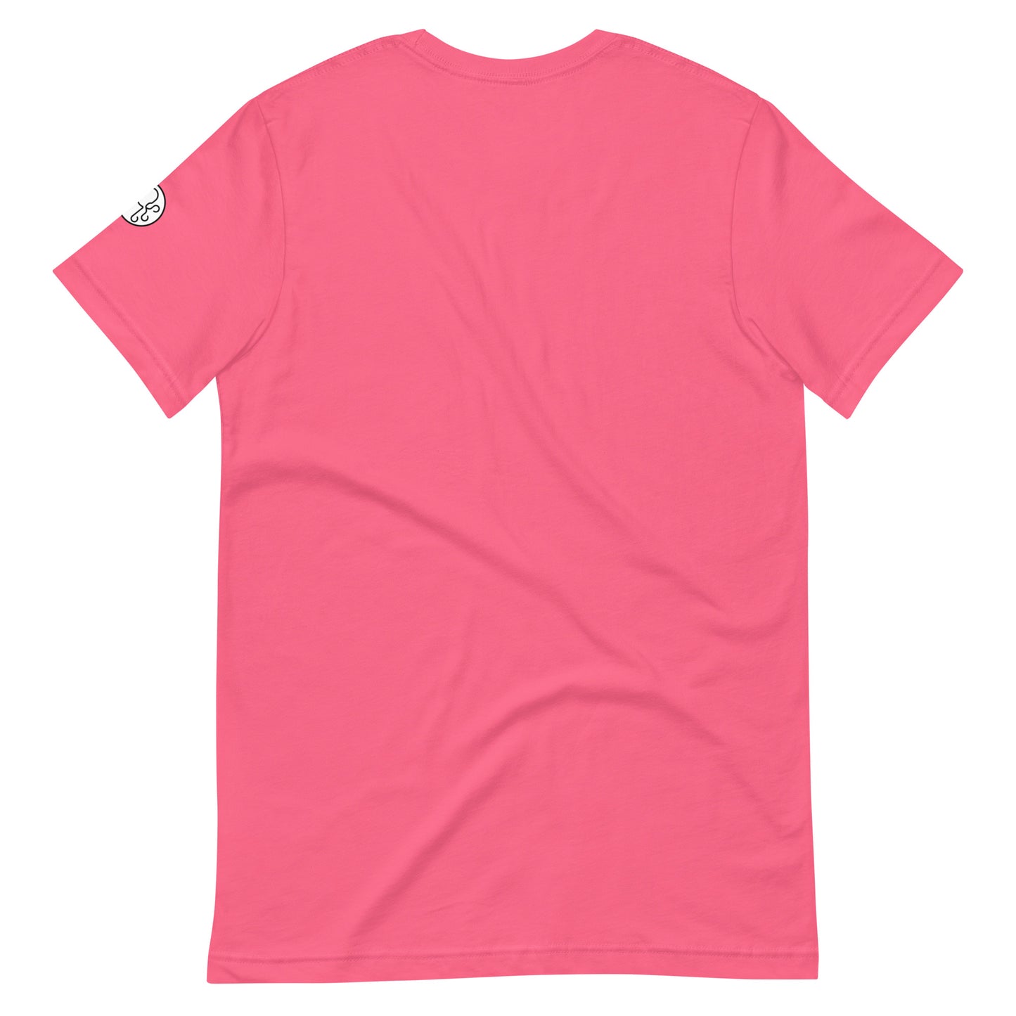 Hot pink Kraken Golf t-shirt with bold black "KRAKEN" lettering across the chest and a small Kraken logo on the left sleeve, set against a circular white background.