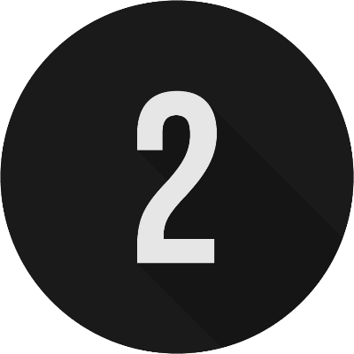 number 2 icon in white on a black circle