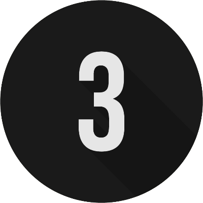 number 3 icon in white on a black circle