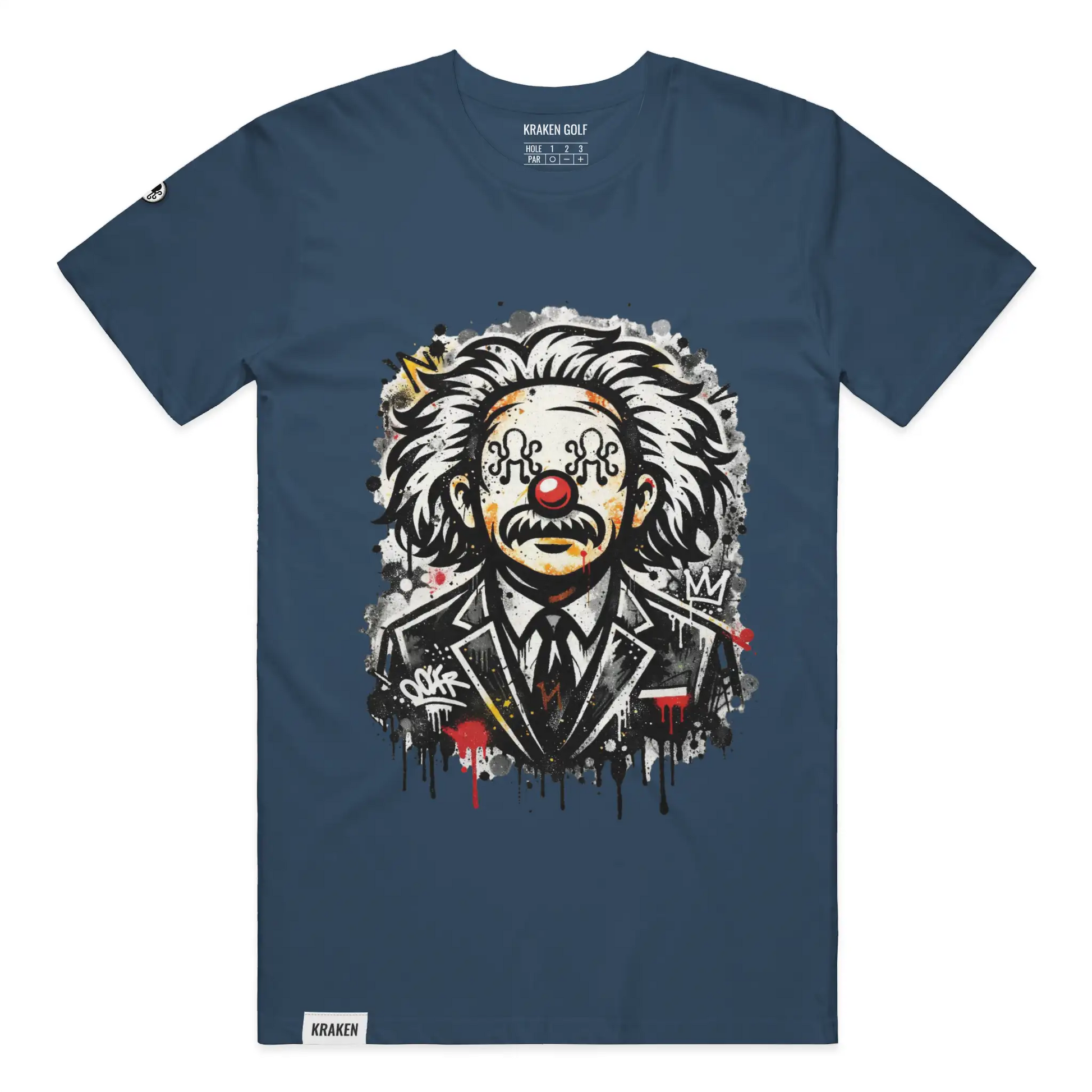Navy Kraken Golf t-shirt front with graffiti genius graphic