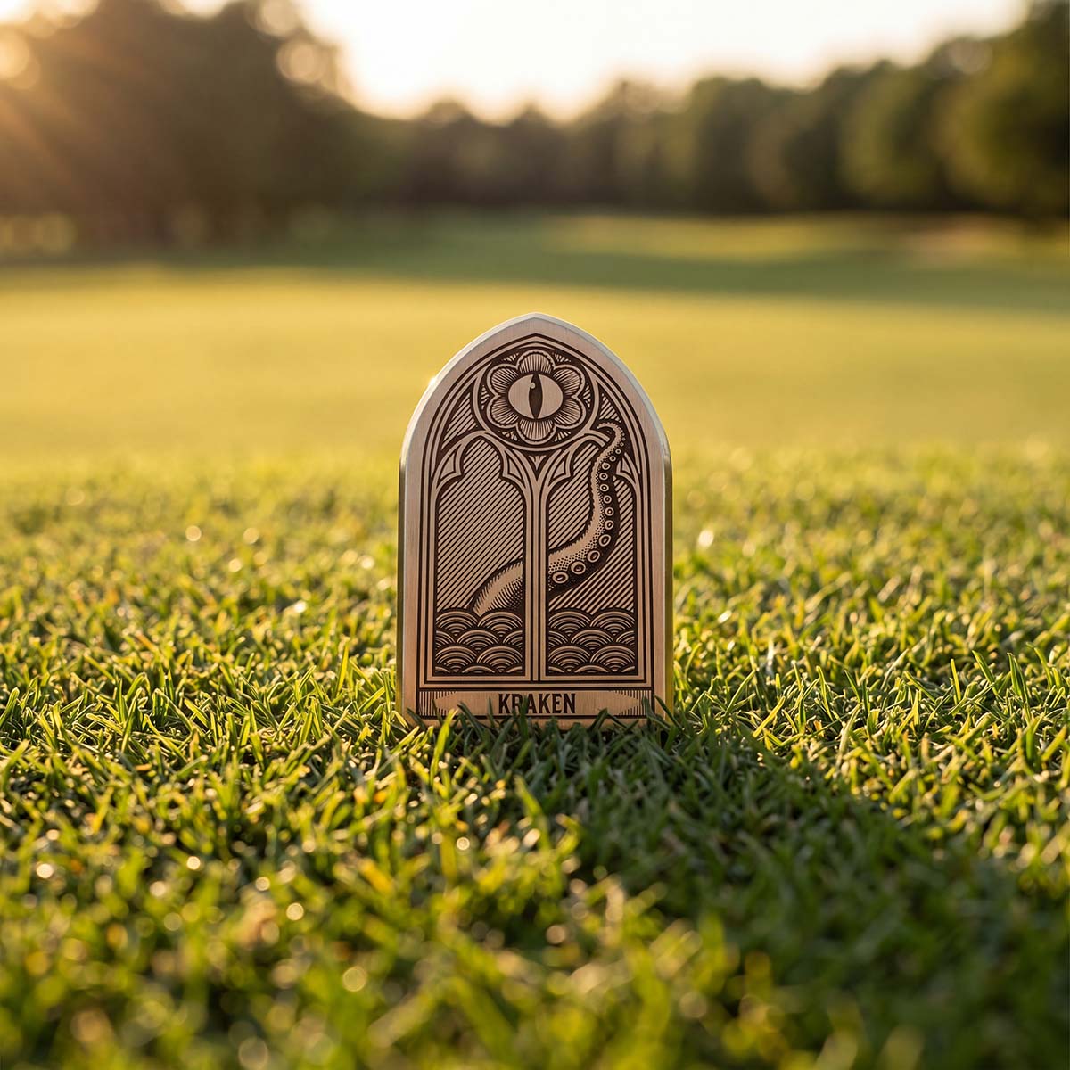 Oculus ball marker on a golf putting green
