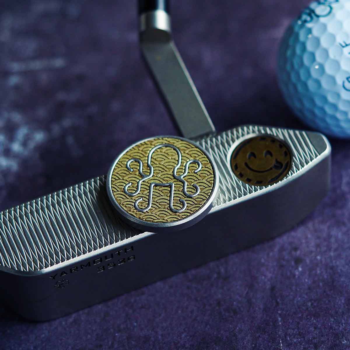 Shinkai ball marker detail shot heirloom quality Kraken Golf