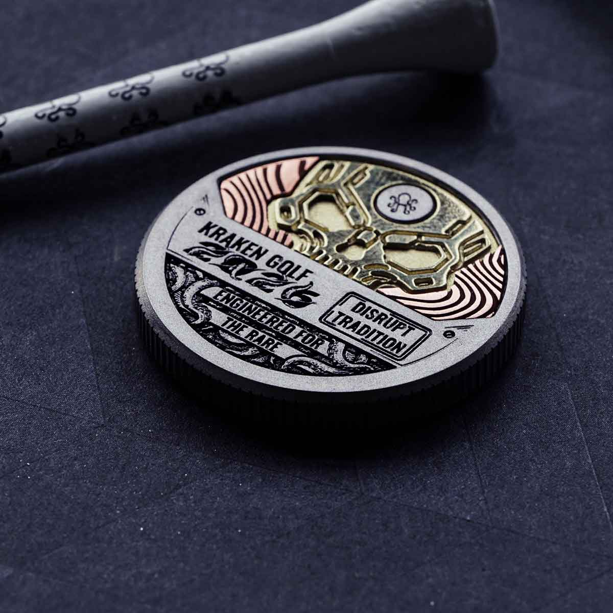 303 stainless steel golf ball marker with copper skull - Kraken Golf Blacklist