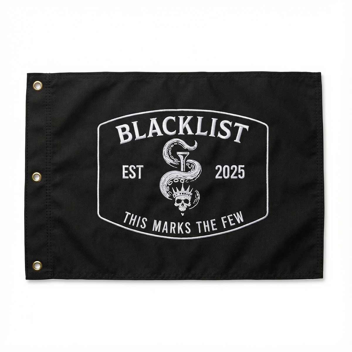 Kraken Blacklist flag with white text and logo on a white background