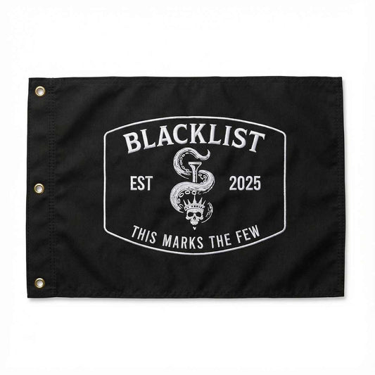 Kraken Blacklist flag with white text and logo on a white background