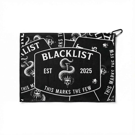 Black and white Kraken 'Blacklist' towel on a white background