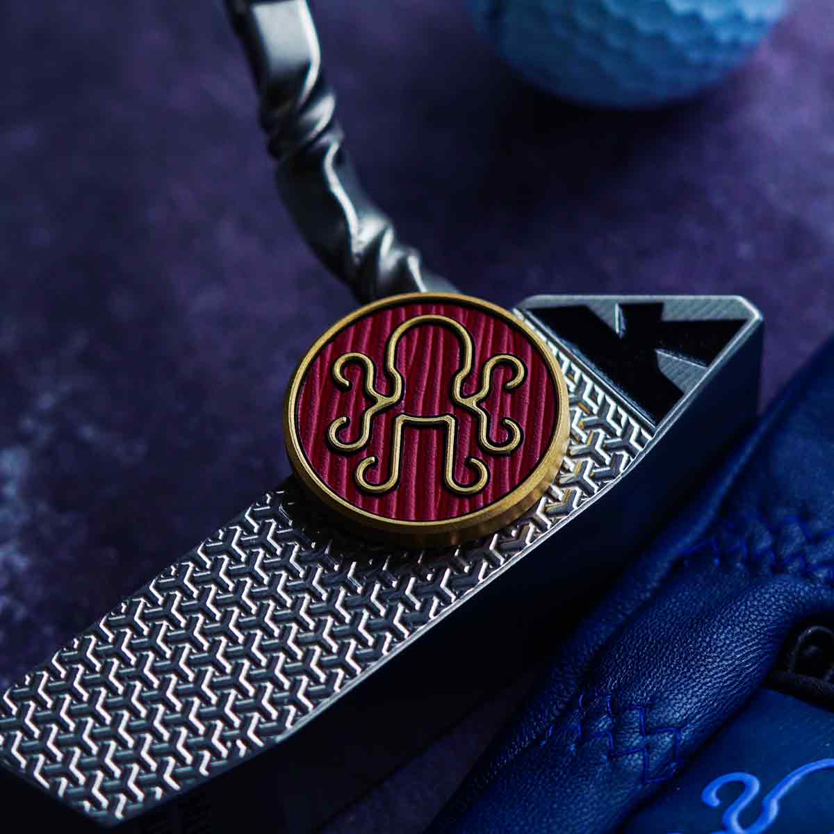Kraken Golf Bloodline ball marker in brass with wine leather inlay