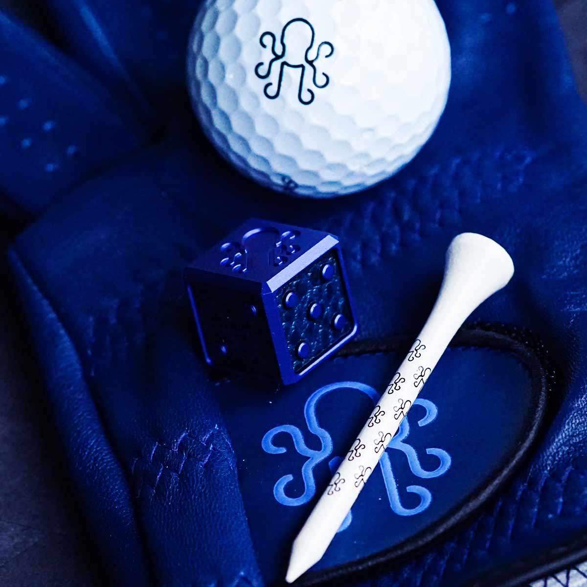 Kraken royal blue aluminum die with leather faces