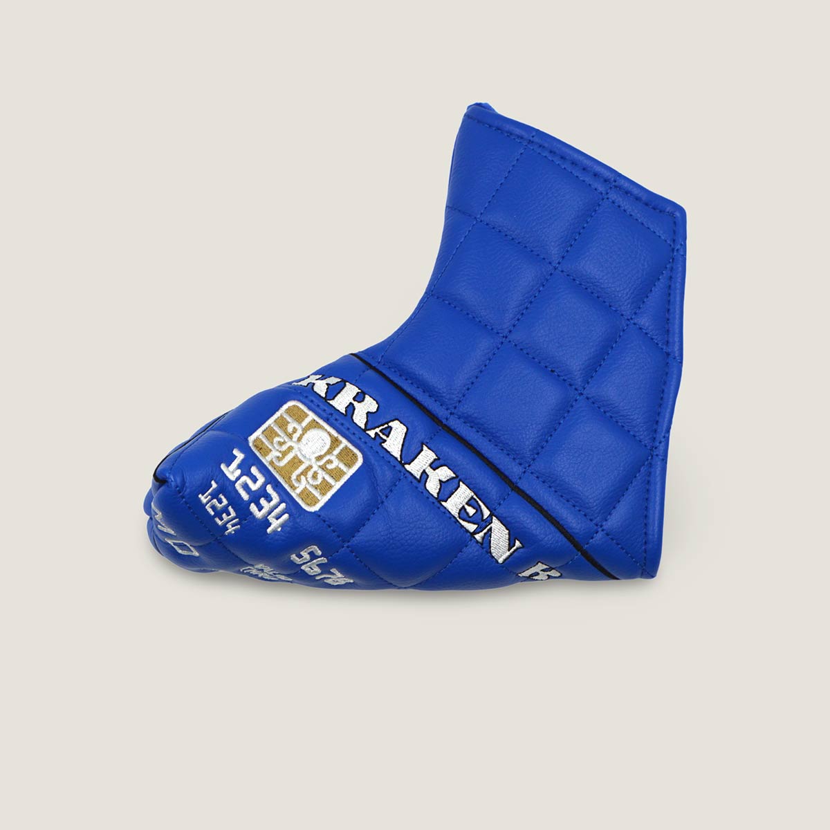 Bold blue golf headcover with Visa card embroidery