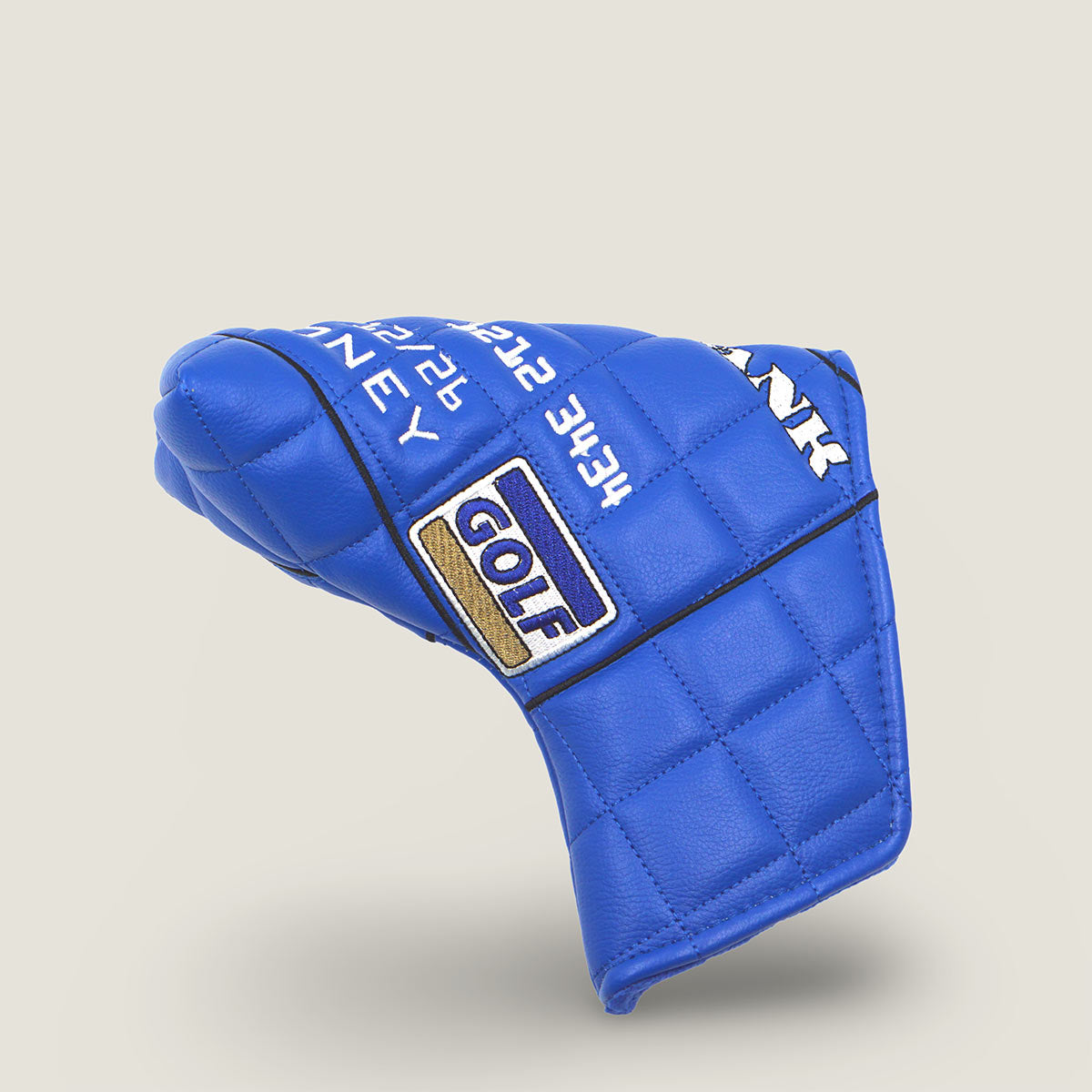 Bold blue golf headcover with Visa card embroidery