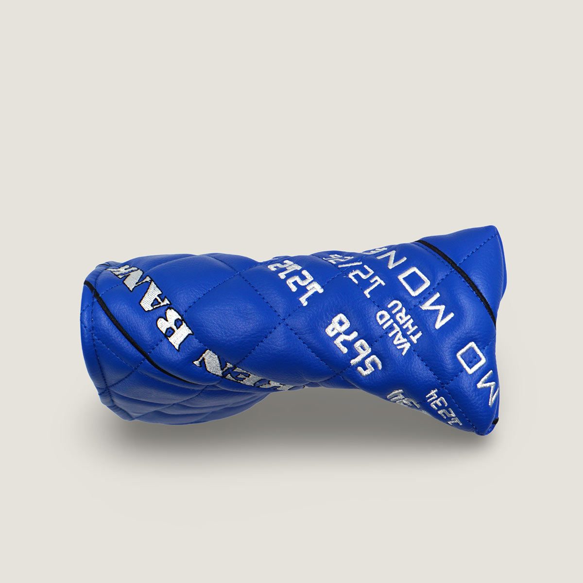 Bold blue golf headcover with Visa card embroidery