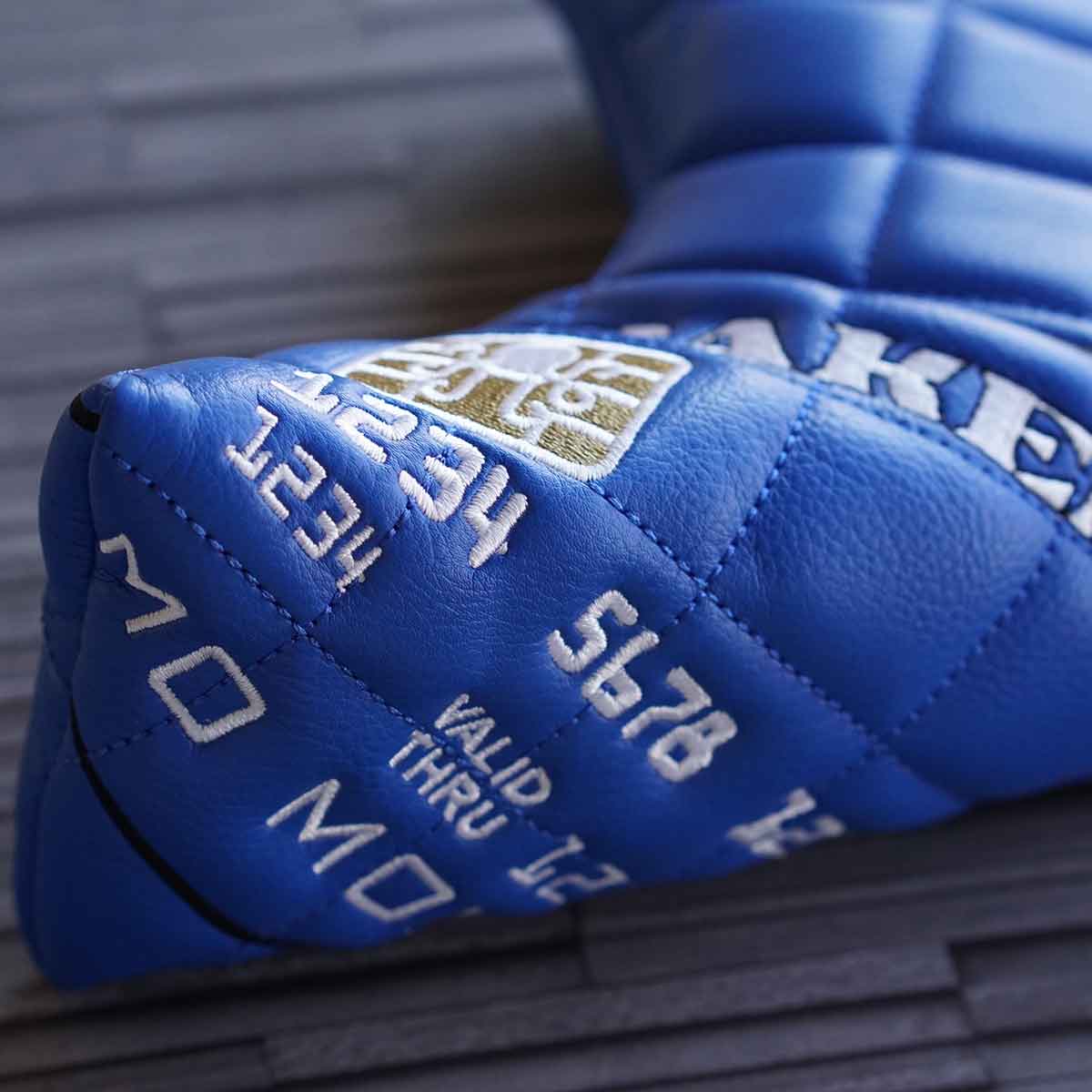Bold blue golf headcover with Visa card embroidery