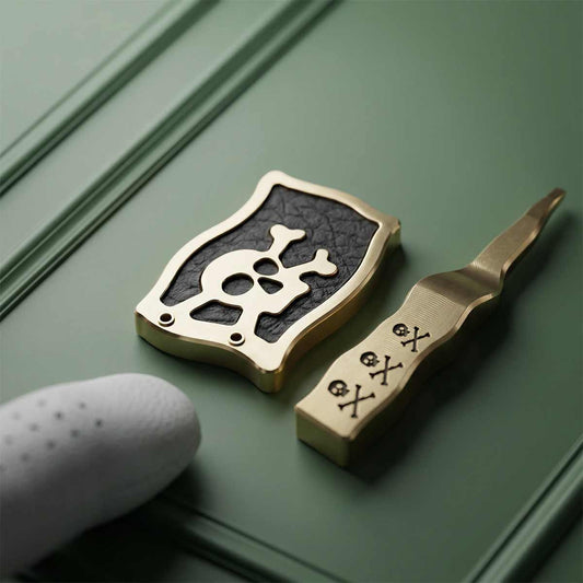 The Brass Flag Set - brass pirate flag ball marker and Condent pennant pitch tool