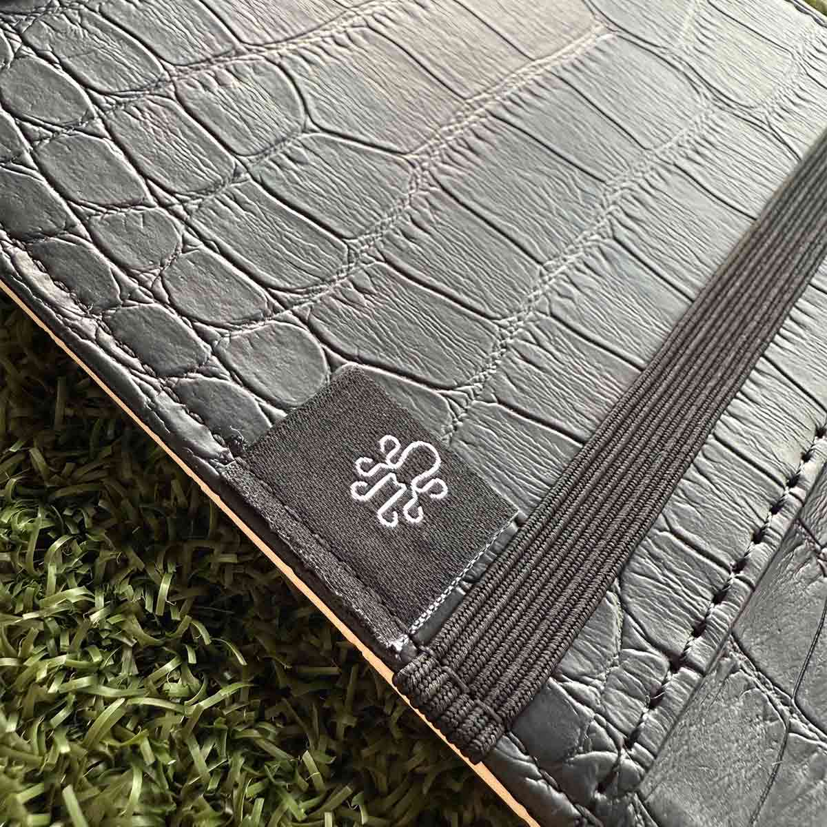 Back pocket fit of Whoop Ass yardage book holder on golf course