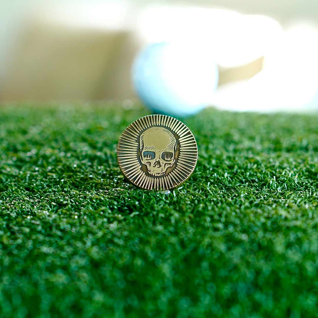 🔥 DEATH STARBURST Brass Golf Ball Marker - Skull & Starburst Design | Kraken Golf