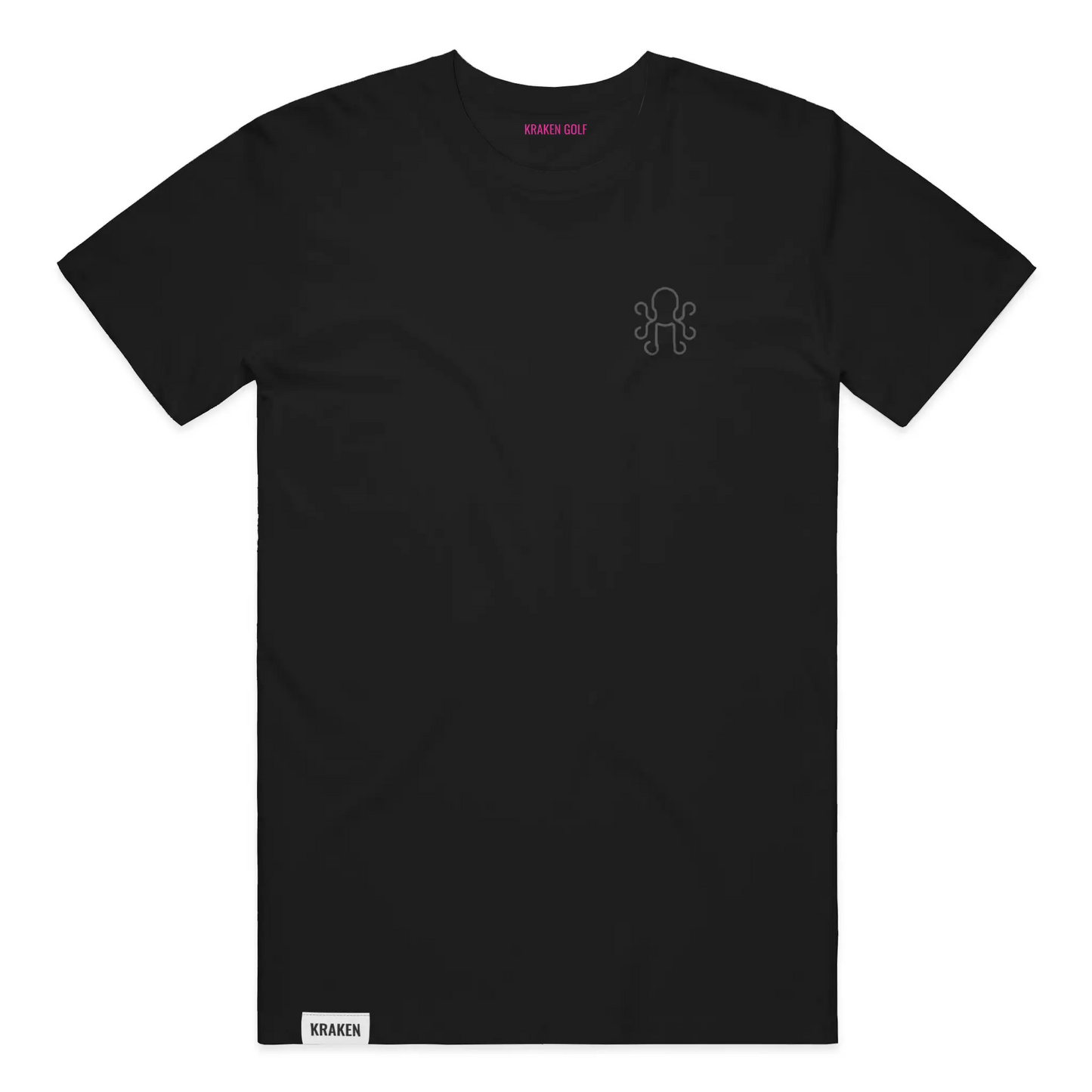 Black Kraken Golf heavyweight t-shirt with tonal graphite octopus crest on left chest
