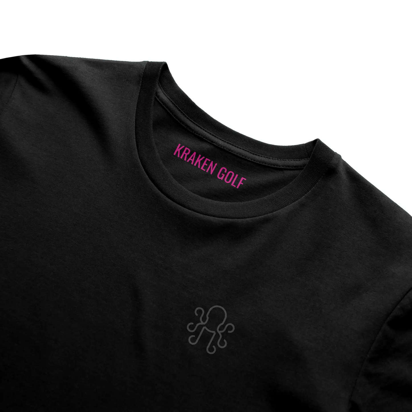 Black Kraken Golf heavyweight t-shirt with tonal graphite octopus crest neck line