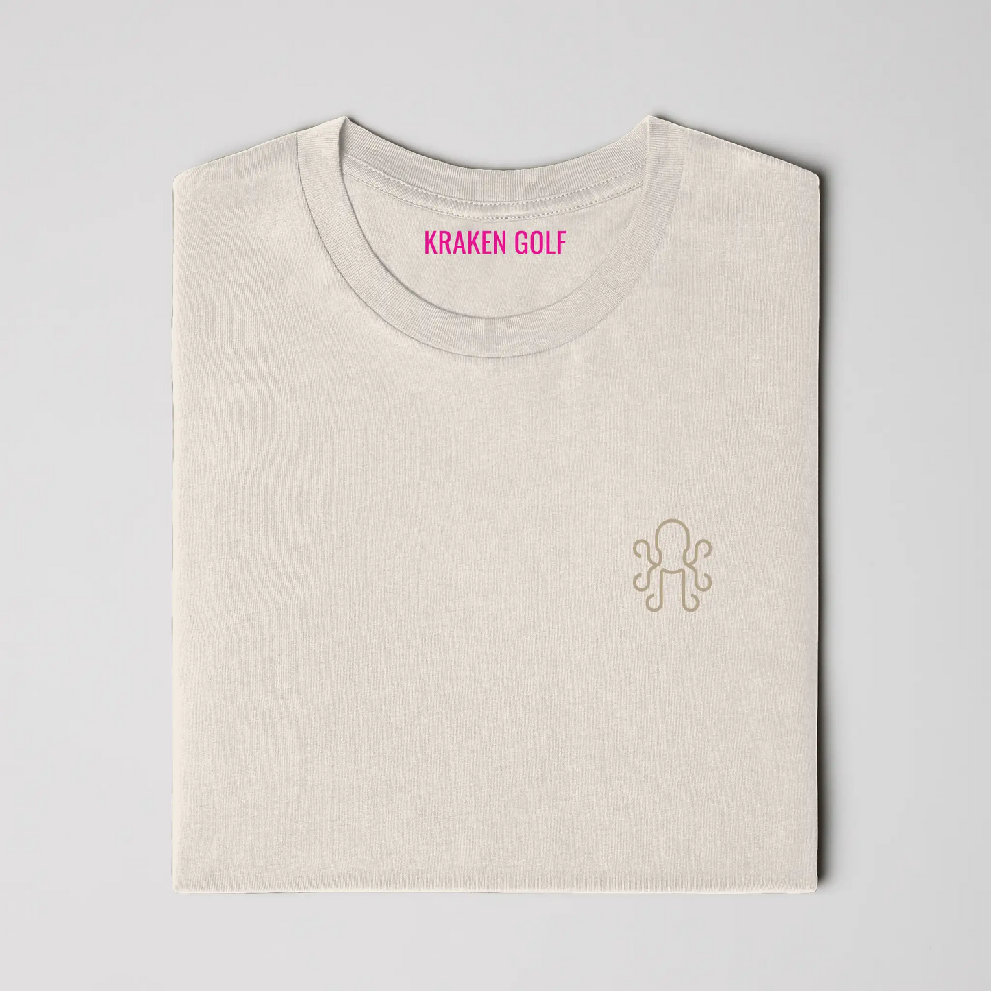 Ivory Kraken Golf heavyweight t-shirt with tonal octopus crest on left chest folded