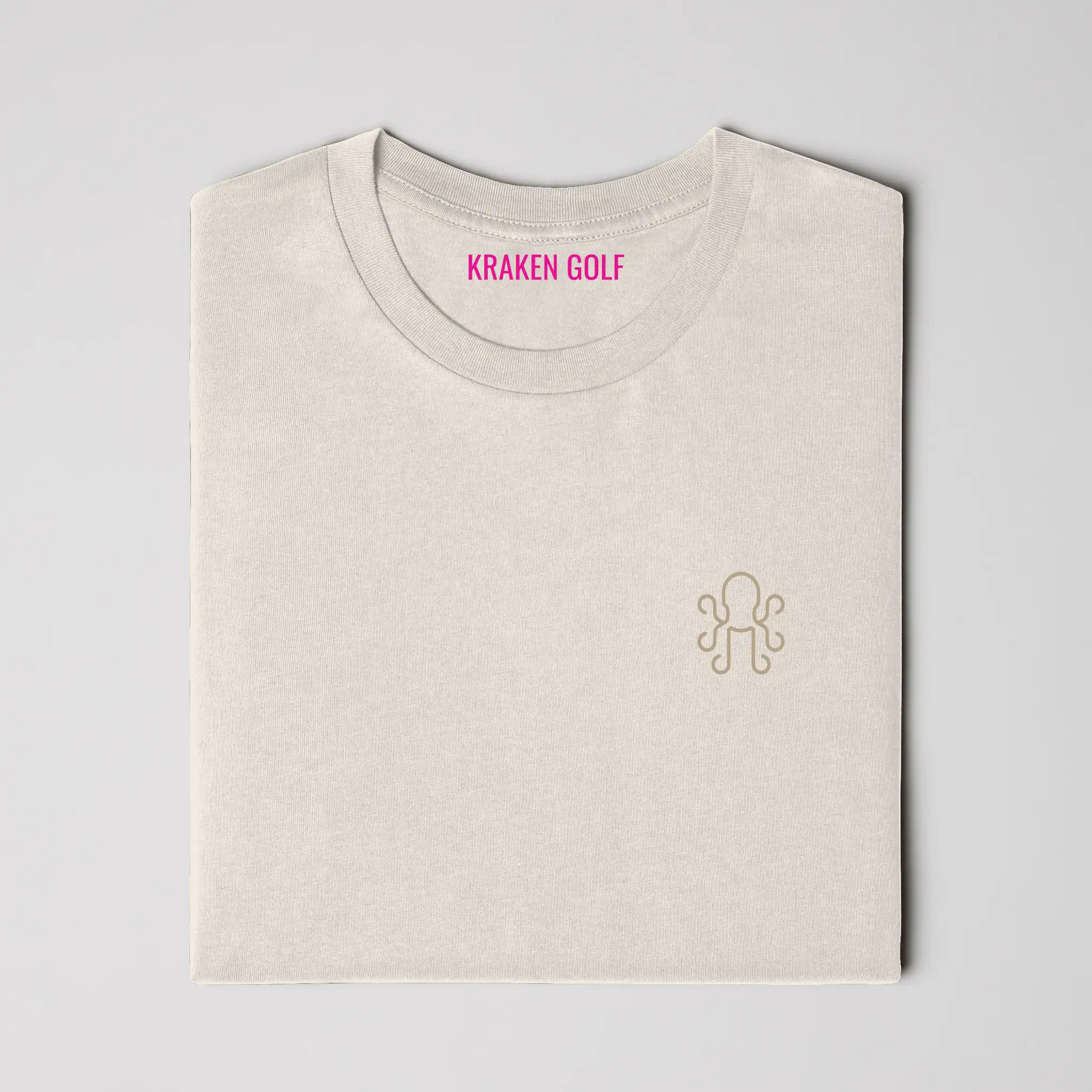 Ivory Kraken Golf heavyweight t-shirt with tonal octopus crest on left chest folded