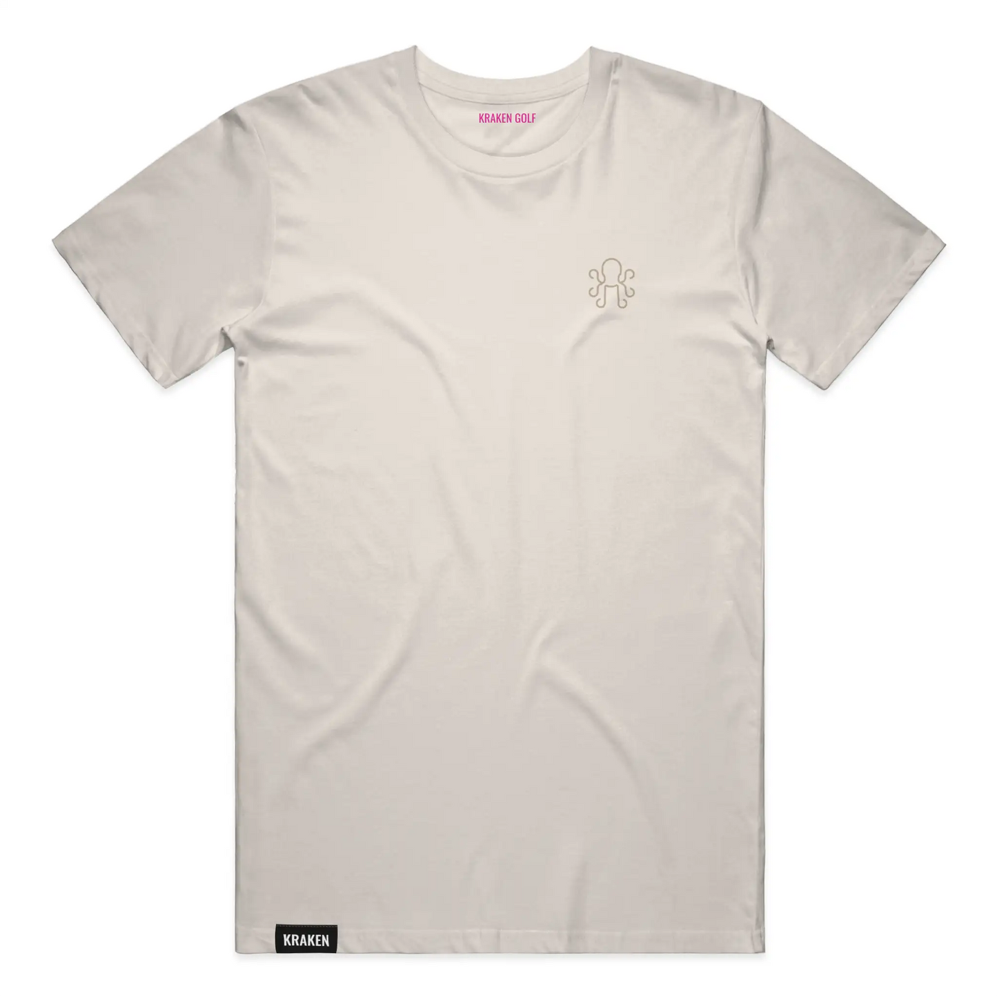 Ivory Kraken Golf heavyweight t-shirt with soft bone octopus crest on left chest