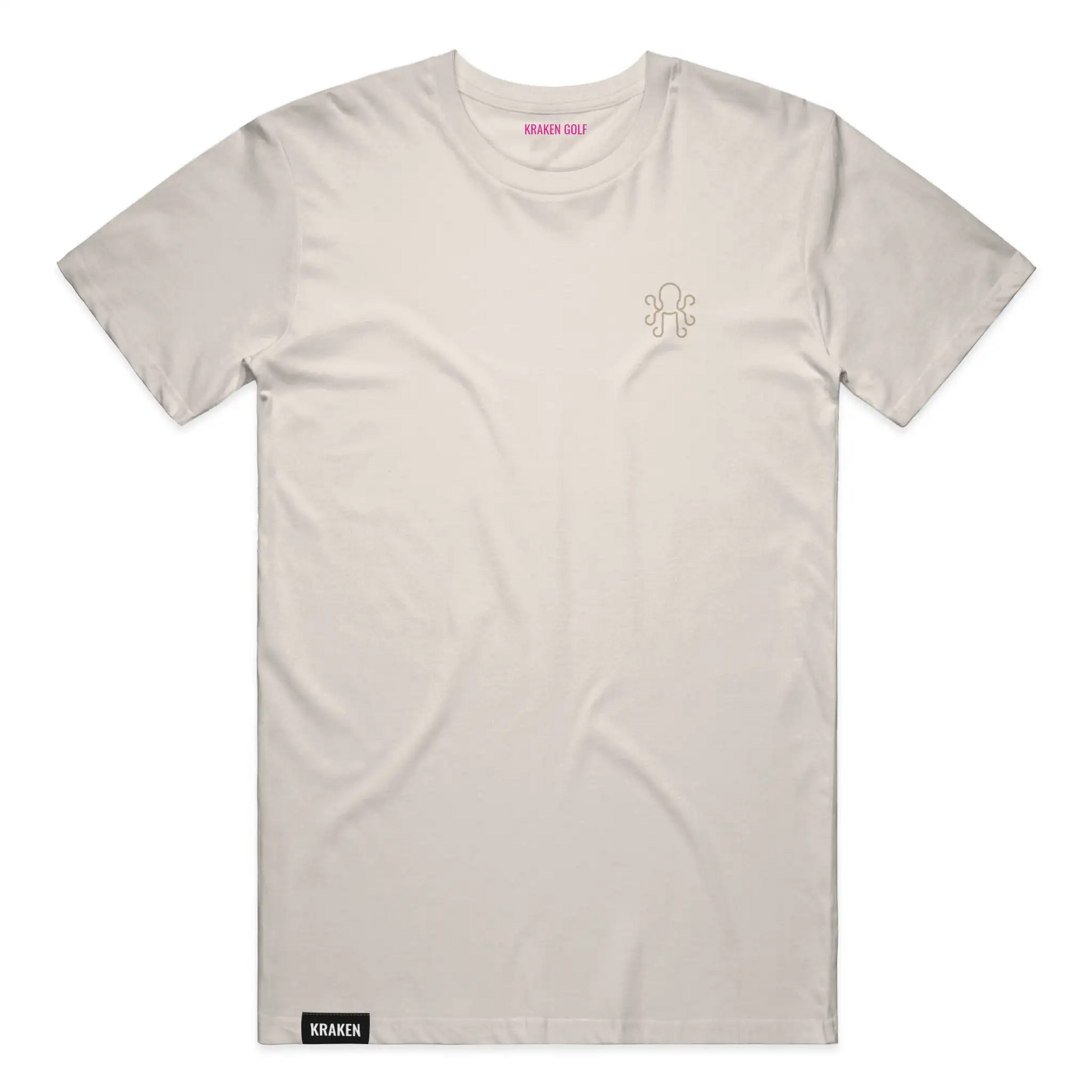 Ivory Kraken Golf heavyweight t-shirt with soft bone octopus crest on left chest
