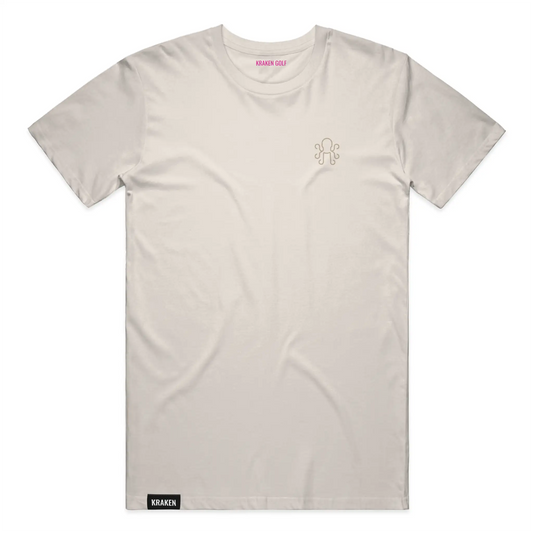 Ivory Kraken Golf heavyweight t-shirt with soft bone octopus crest on left chest