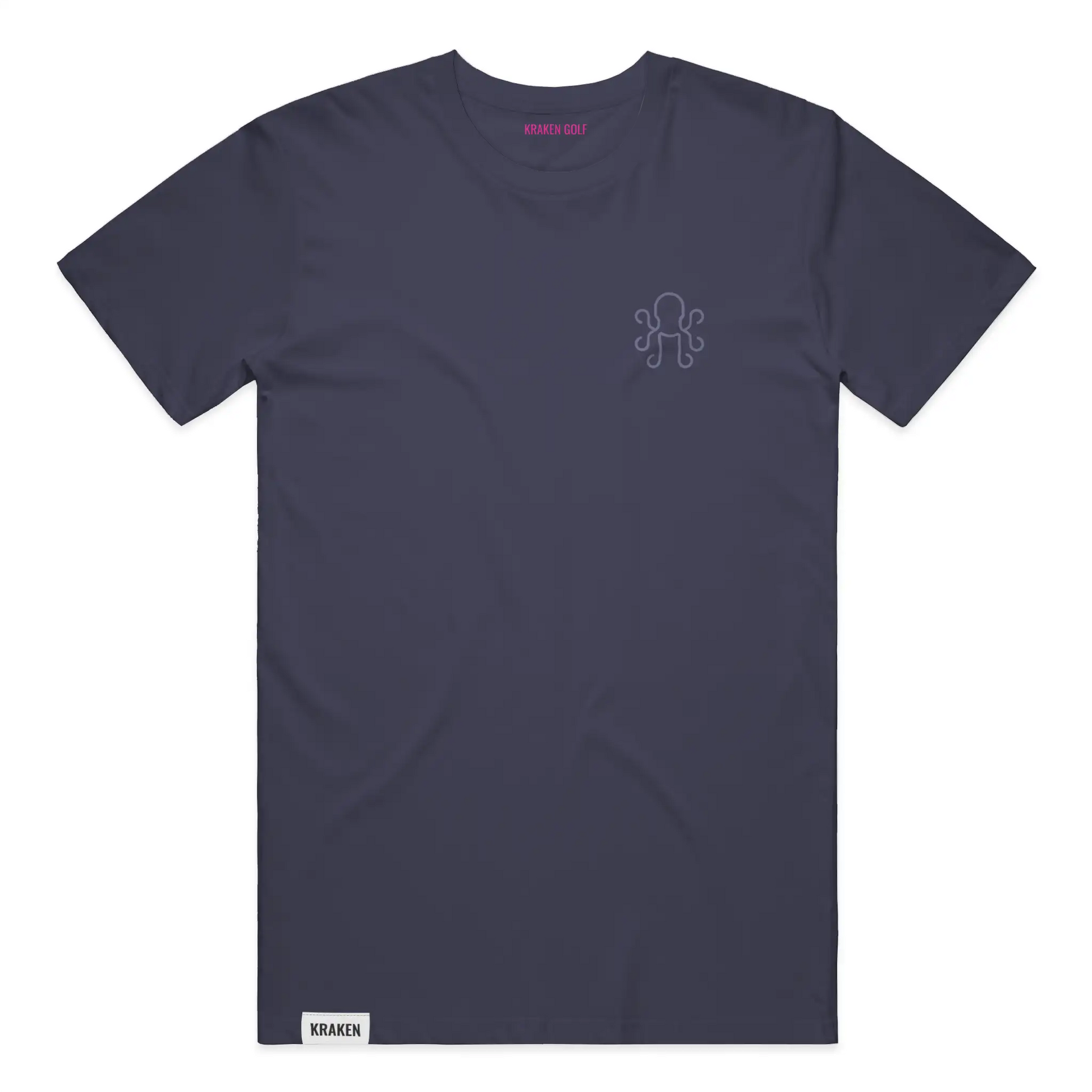 Navy Kraken Golf heavyweight t-shirt with soft bone octopus crest on left chest