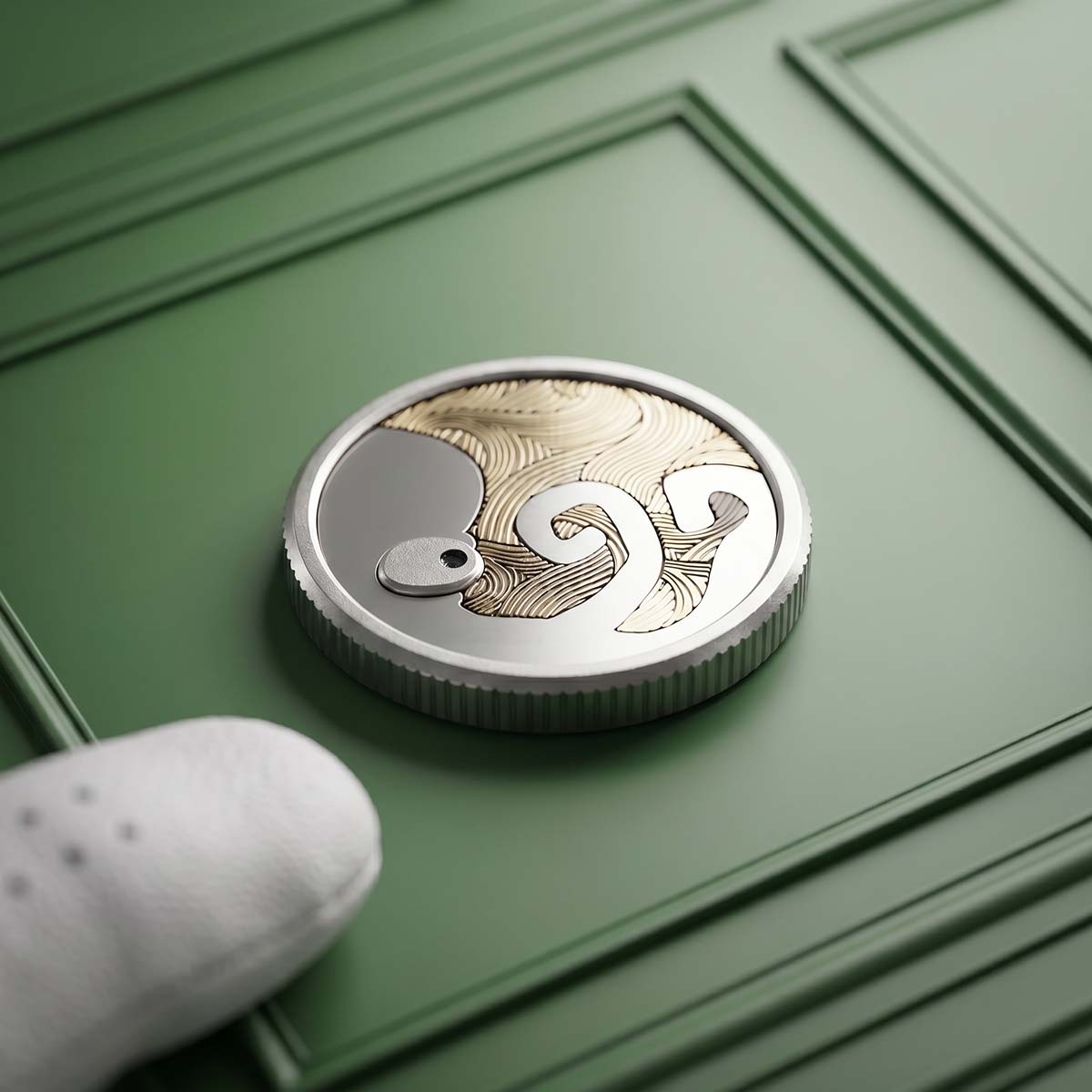 Stainless steel golf ball marker with brass inlay and octopus design — Kraken Golf Leviathan's Heir LTD 50