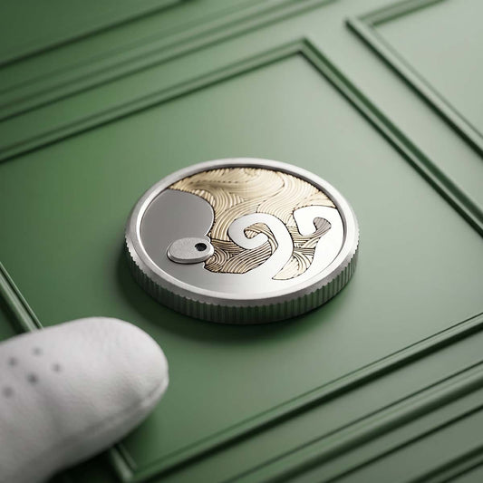 Stainless steel golf ball marker with brass inlay and octopus design — Kraken Golf Leviathan's Heir LTD 50