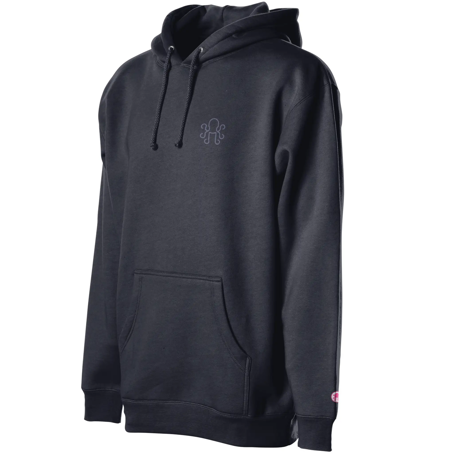 Navy Kraken Golf hoodie with soft bone octopus crest on left chest and pink cuff coin