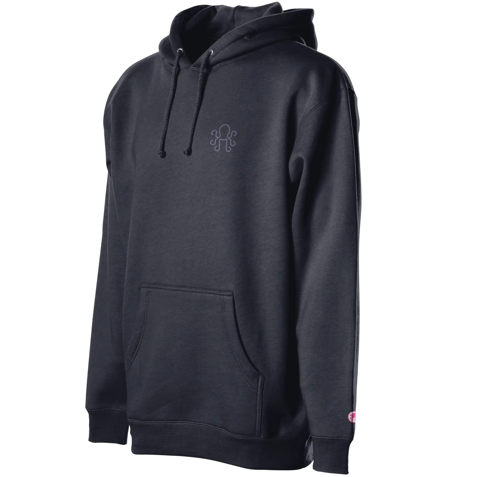 Navy Kraken Golf hoodie with soft bone octopus crest on left chest and pink cuff coin