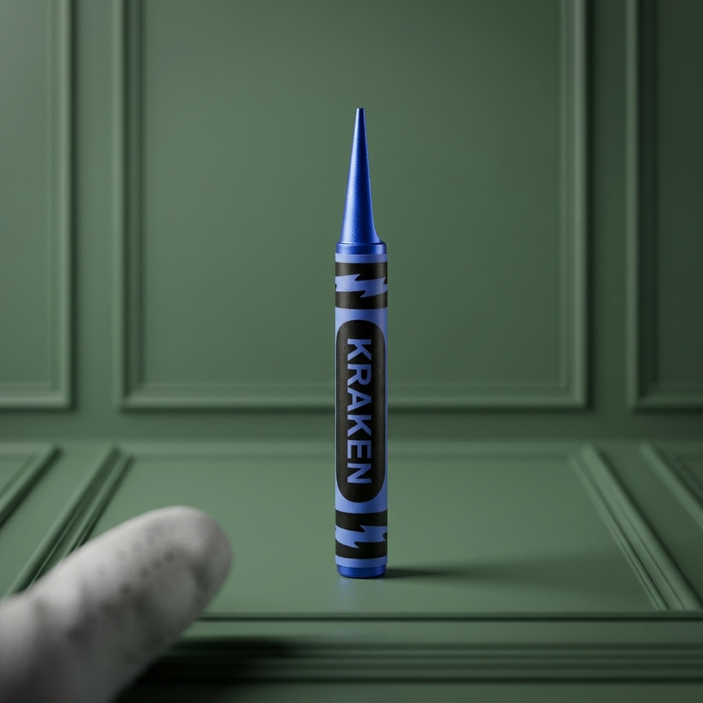 Blue crayon pitch tool against a grreen background