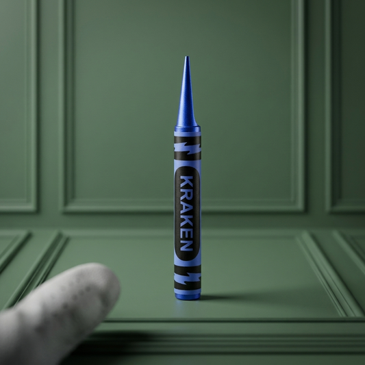 Blue crayon pitch tool against a grreen background
