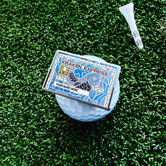 Personalized titanium golf ball marker engraved with custom name Kraken Koi Express