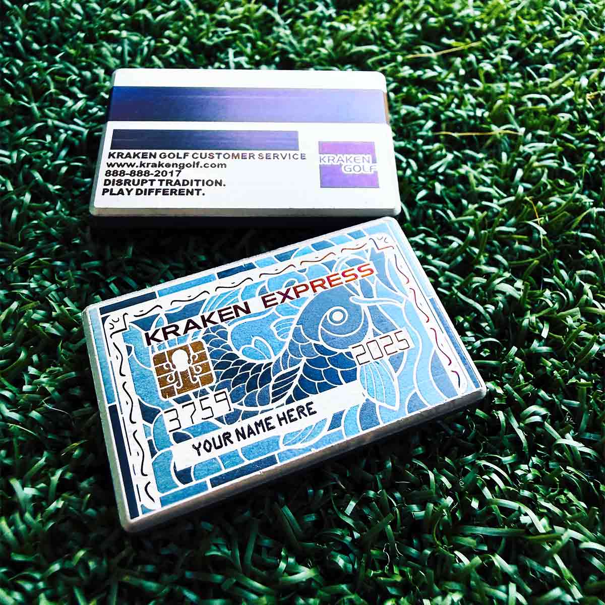 Kraken Koi Express titanium golf ball marker with stained-glass laser finish