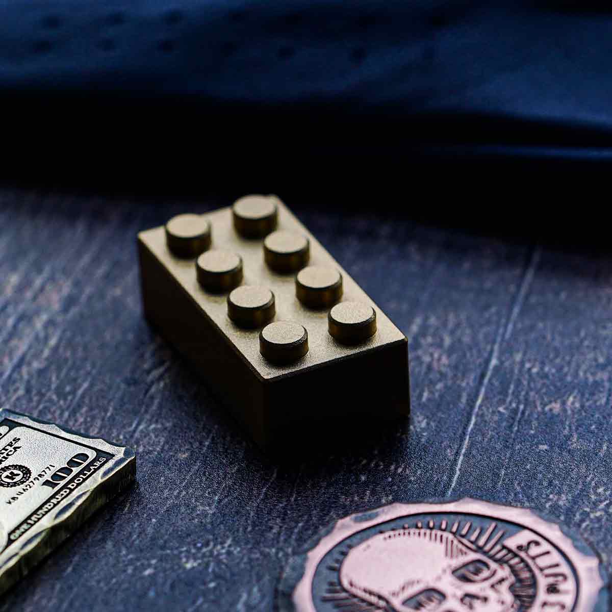 Kraken Golf Brix Block Ball Marker handmade in brass