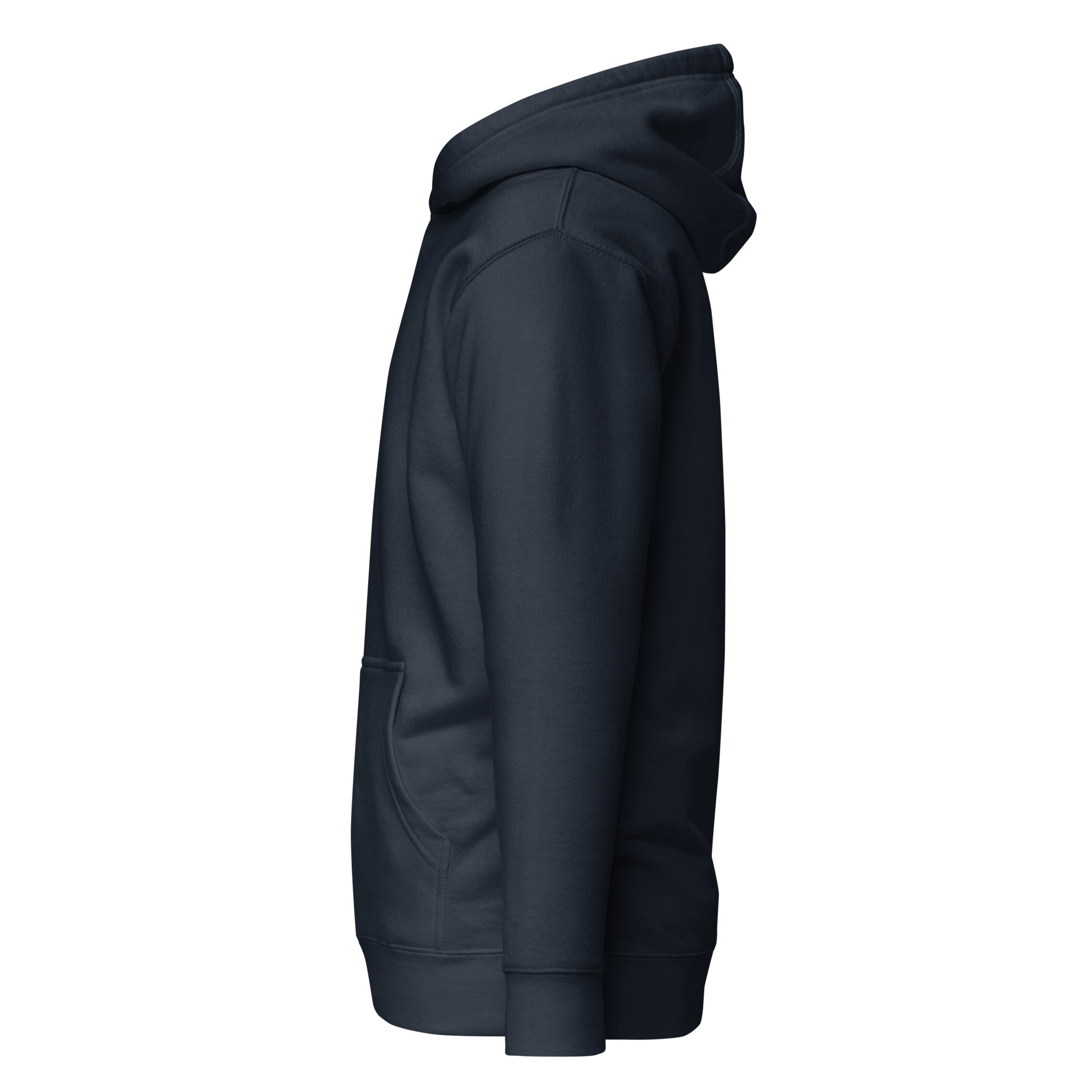 Premium navy hoodie with white and black Kraken logo embroidery
