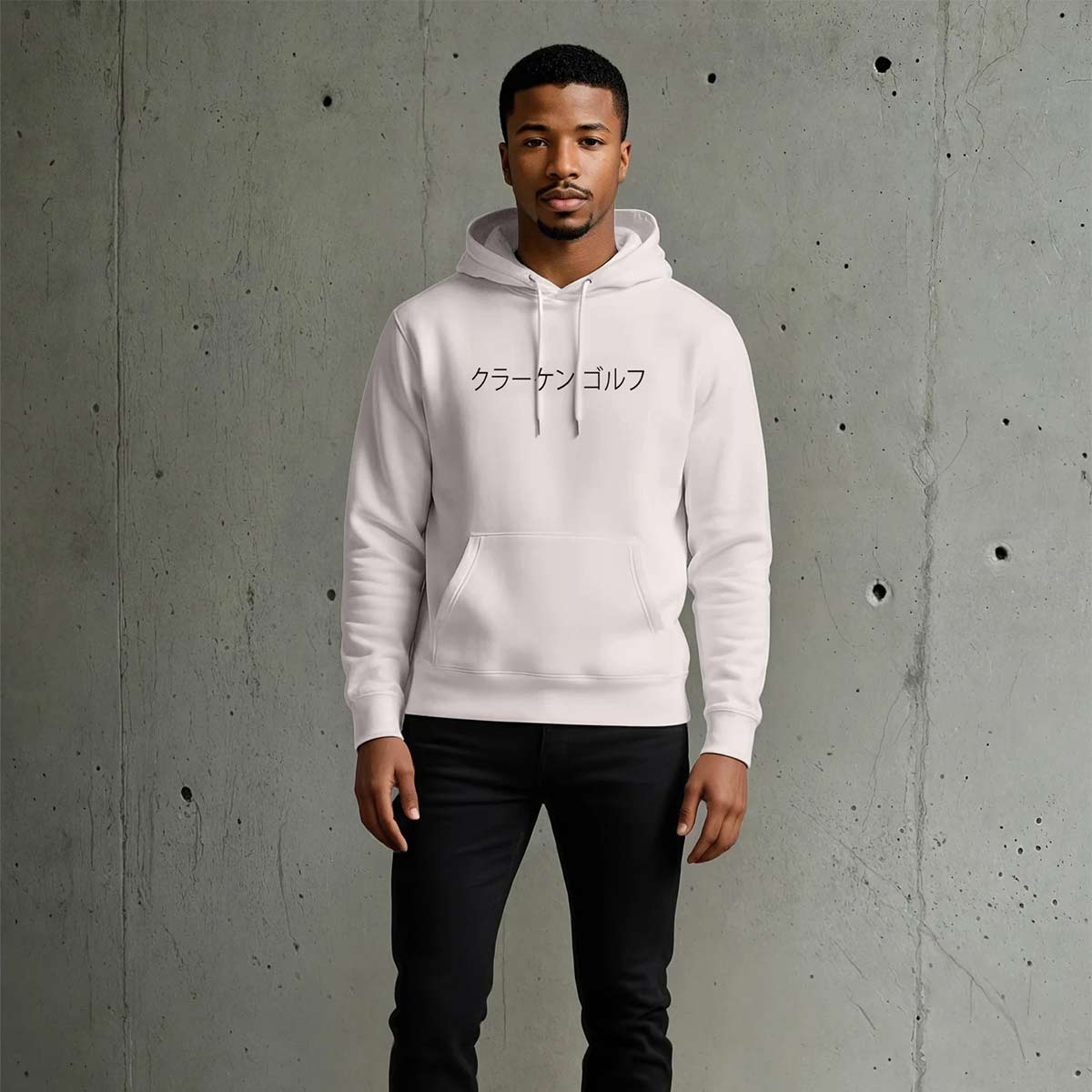 Kraken Japanese Script Hoodie on a male model