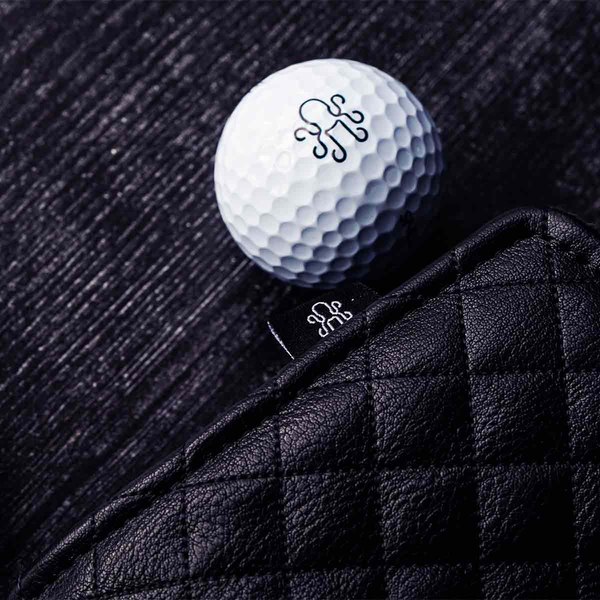 Kraken Golf Midnight Blade Putter Cover - black quilted leather with white embroidered Kraken logo