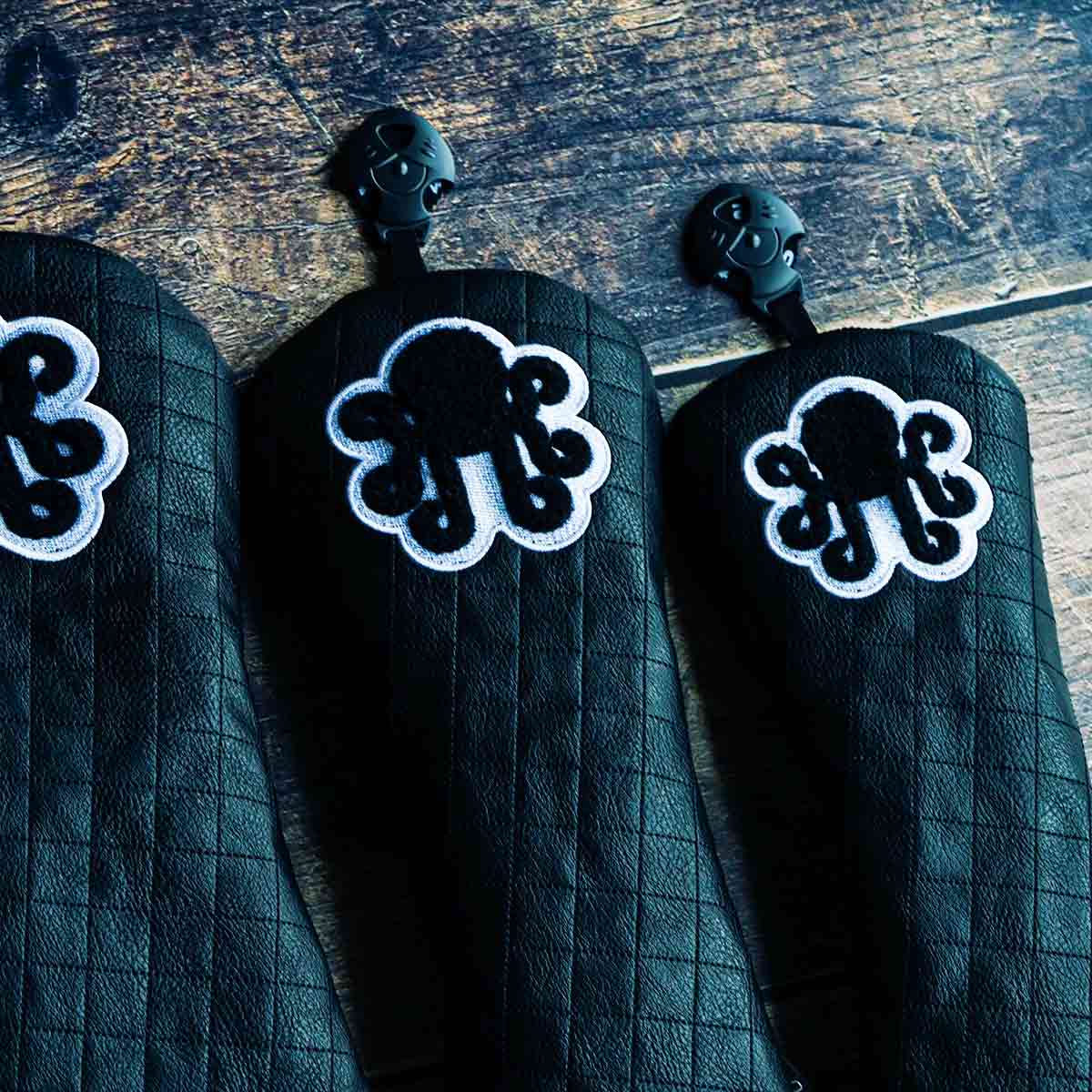 Full 3-piece black quilted wood headcover set - Midnight Woods by Kraken Golf