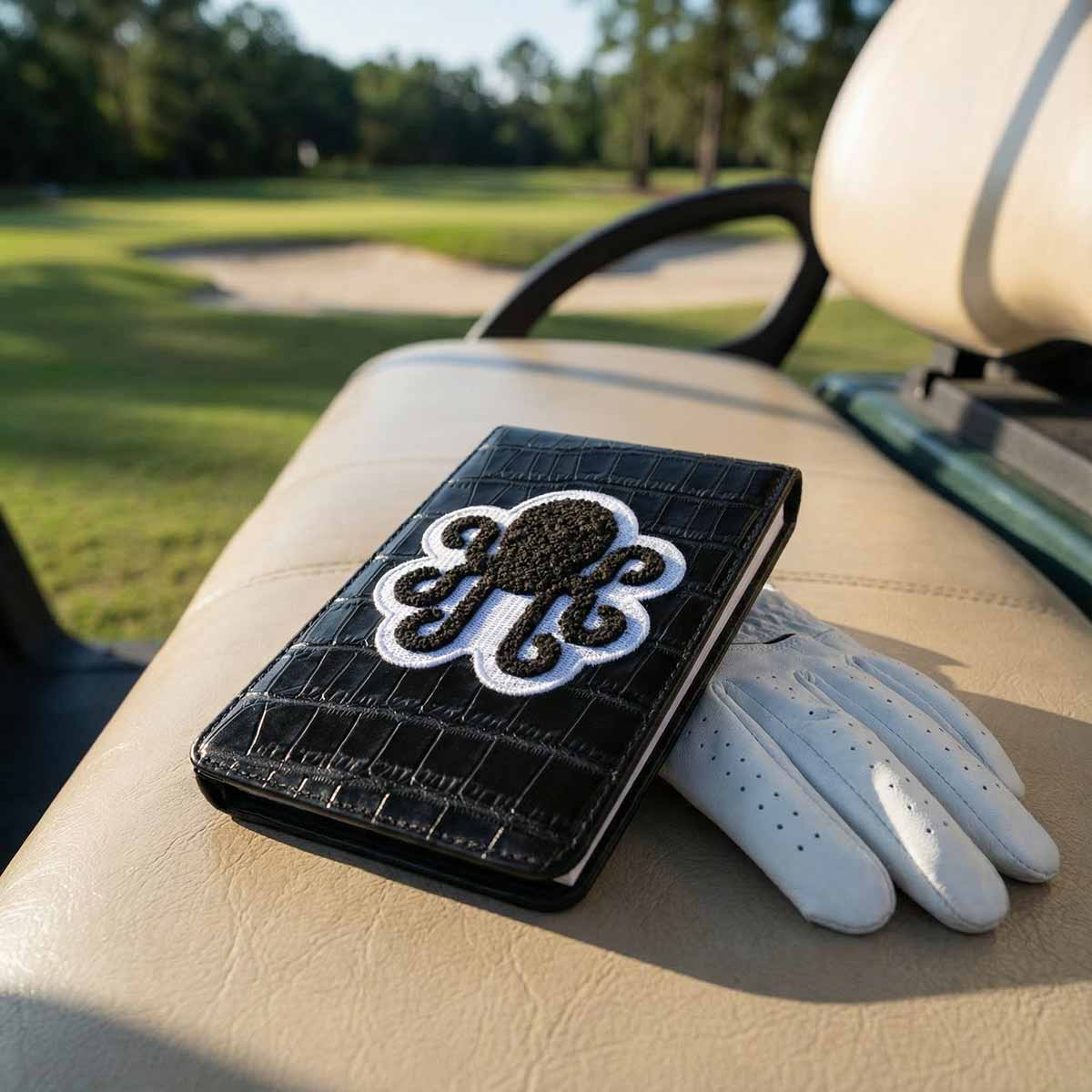Midnight Yardage Book | Black Gator Leather | Kraken Golf
