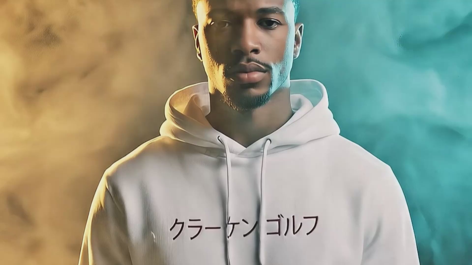 Load video: Kraken Japanese Script Hoodie in Bone on a male model