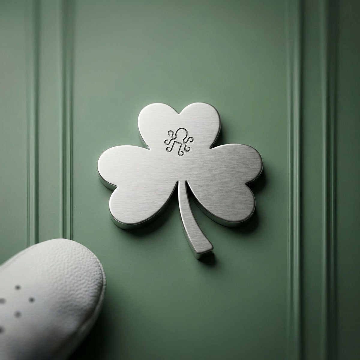 Steel Clover marker detail showing machined stainless finish